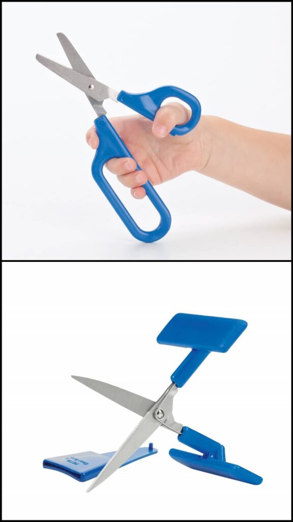 Two types of scissors that we offer for those with Cerebral Palsy - Long loop and table top