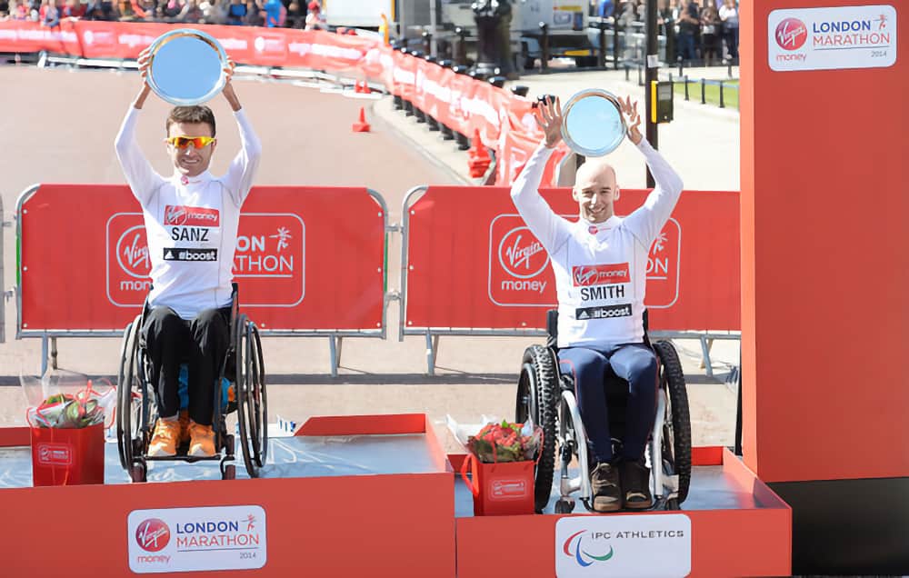 Rob on the winners podium at the London Marathon