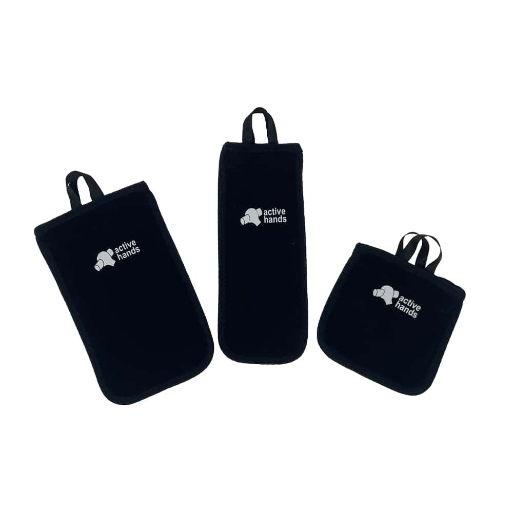 There are three sizes of HandiPouch bags that velcro to each other and the (included) self-adhesive velcro